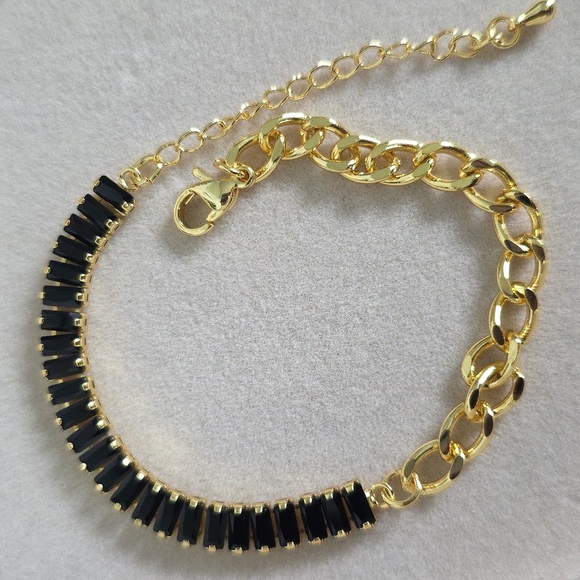 Gold Stainless Steel Bracelet with Crystal Baguette Stones - Picture 6 of 10